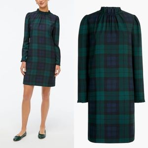 J. Crew Factory Ruffleneck Shift Dress in Black Watch Plaid